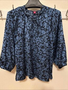 Vince Camuto Black Blouse with Blue Floral Print